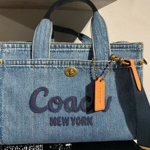 COACH Denim Tote Bag with Strap – Logo Embroidered